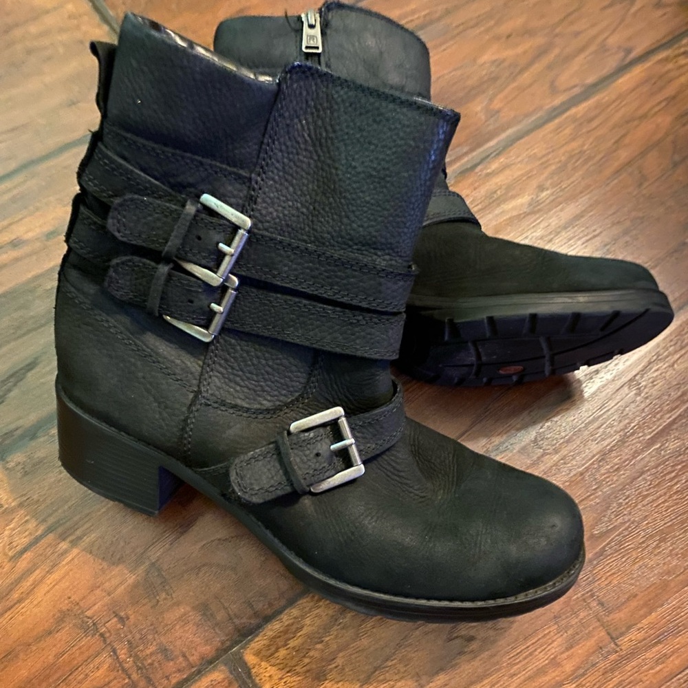 Rockport Black Leather Ankle Boots with Straps and Sturdy Sole Women’s 8.5 M